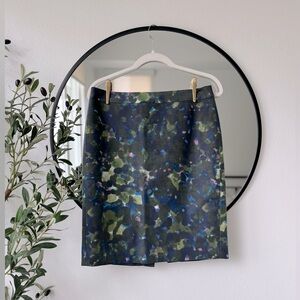 J. Crew No. 2 Pencil Skirt Cotton, Multicolored Floral, 8, Navy